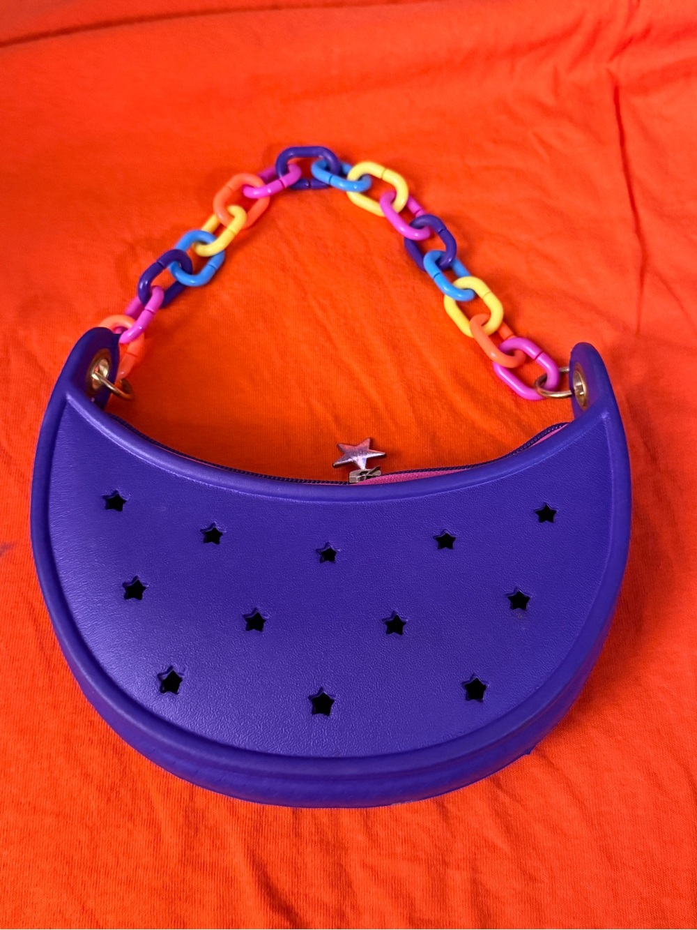 CROCS Purple Star Cutout Moon Purse with Multicolor Link Strap